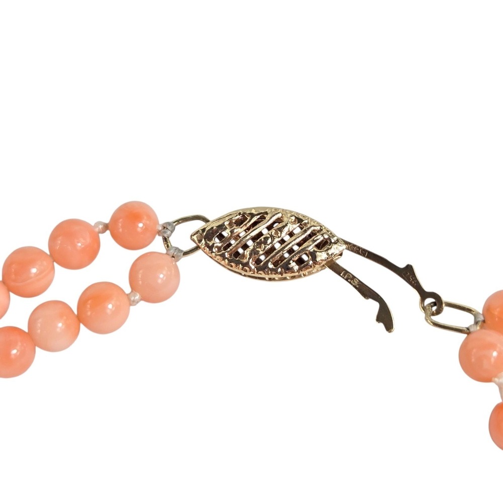 14k Solid Gold Baroque Fresh Water Pearl‎ & Angel Skin Coral Beads Bracelet 8" - Picture 9 of 11